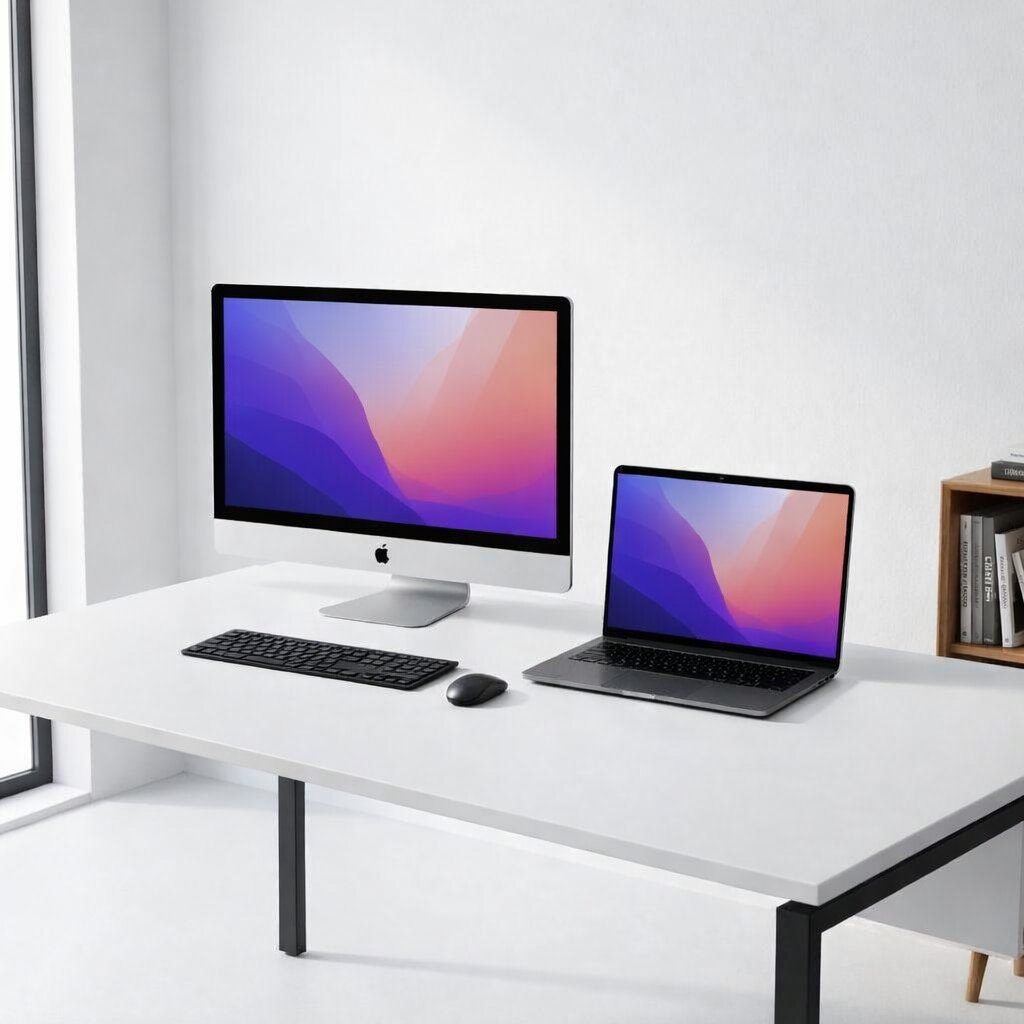 Schreibtisch mit iMac und MacBook